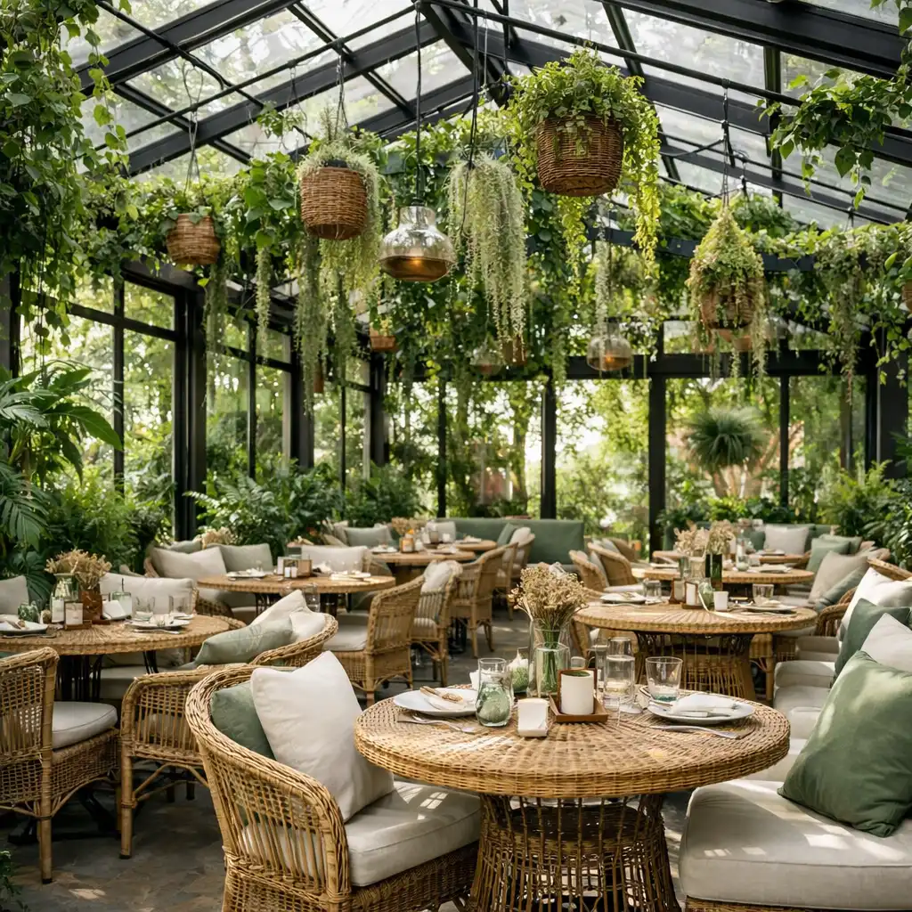 Véranda du Jardin Ardoise remplie de plantes et baignée de lumière